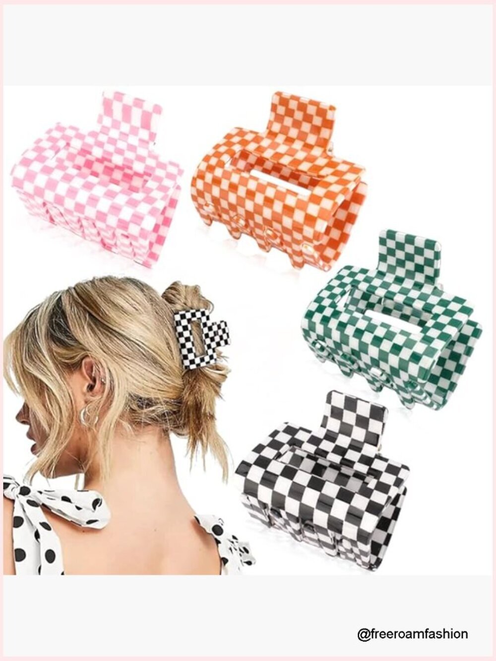 4 Pack Checkered Hair Claw Clips for Thin Thick Hair Y2K Hair Accessories 2 Inch